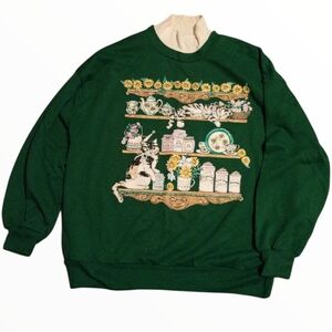 🦄Green Cat Print Men's Sweater Size XL